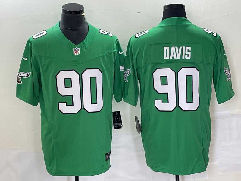 Mens Philadelphia Eagles #90 Jordan Davis Green 2023 FUSE Vapor Limited Throwback Stitched Jersey